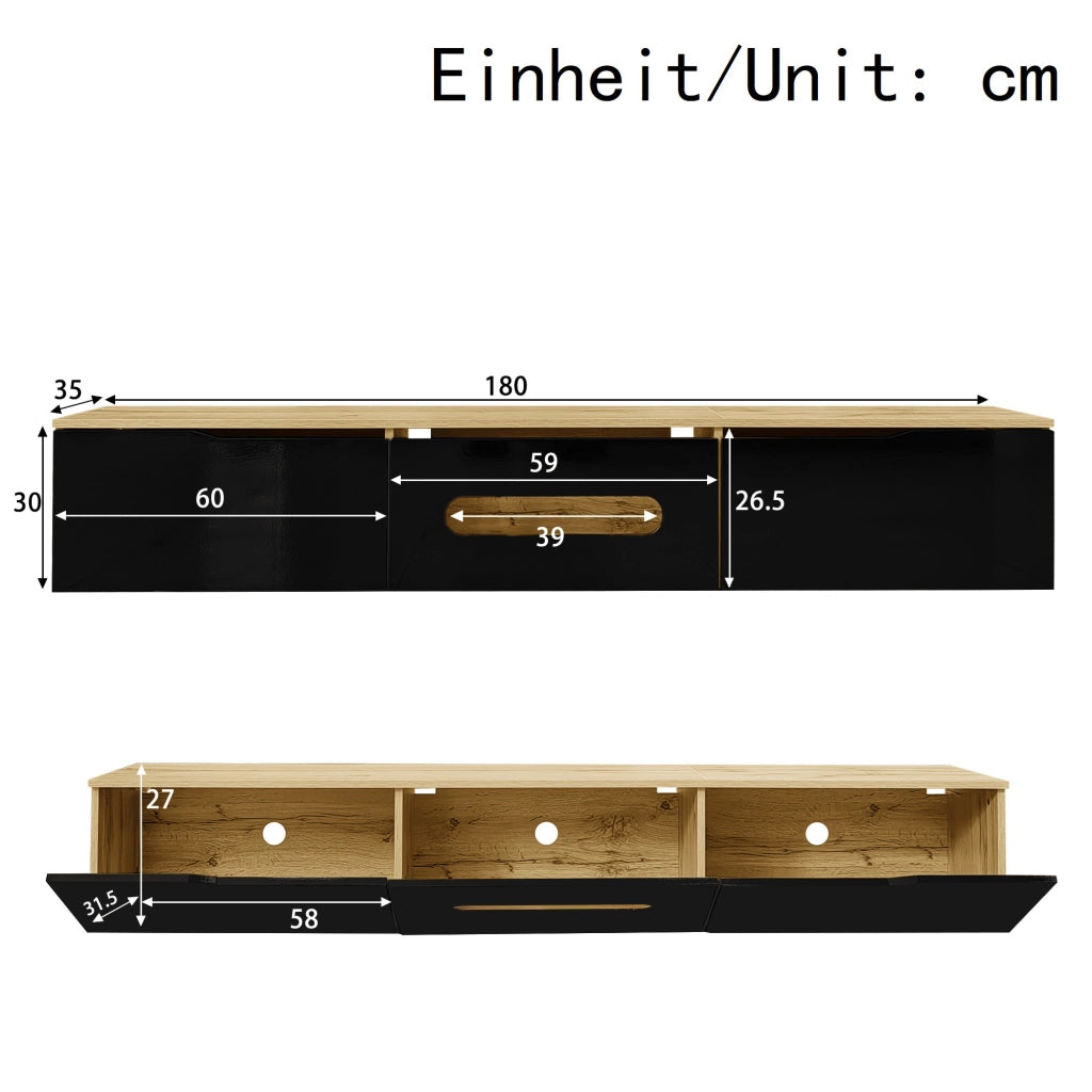 Credenza TV nera e legno 180 cm in MDF e truciolare