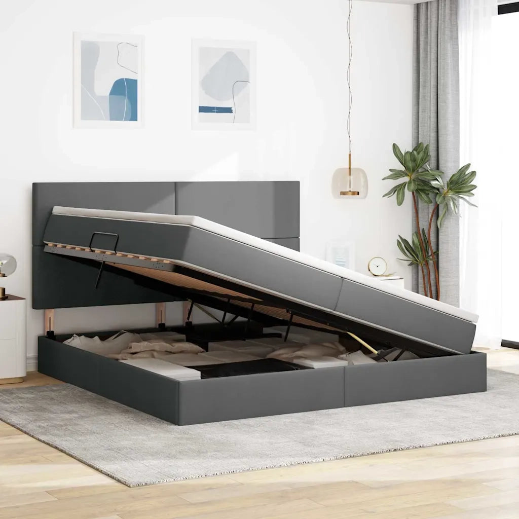 Letto con contenitore e materasso Grigio scuro 200 x 200 cm