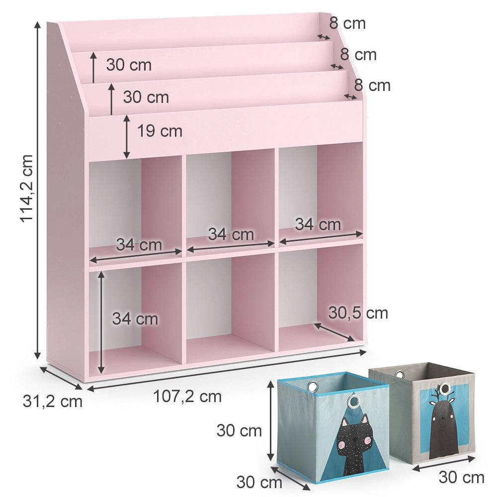 Vicco Libreria bambini rosa 107.2 x 114.2 cm con 6 scatole pieghevoli (grigie)