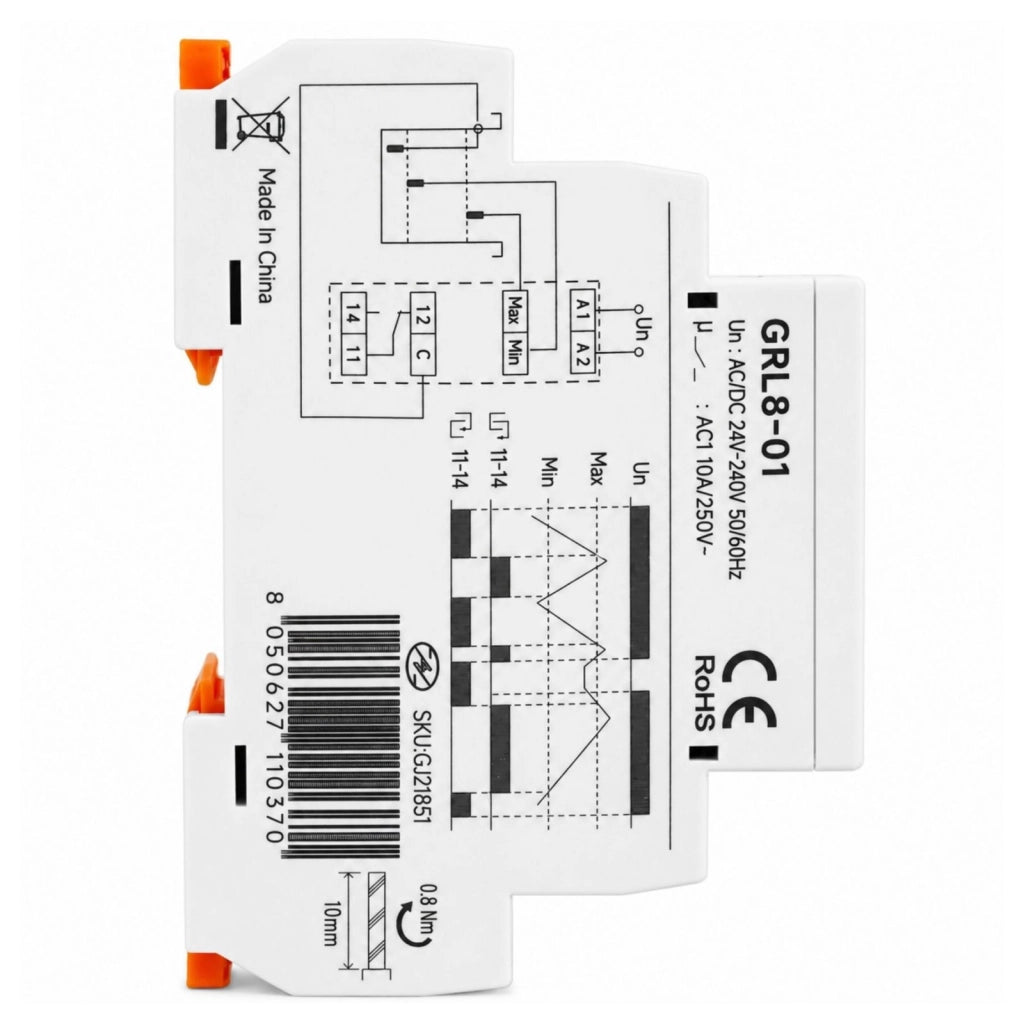 Relè Controllo Livello Liquidi, AC/DC 24-240V 10A, Gestione Semplice del Livello tra Minimo e Massimo, Regolatore Livello Acqua, Per Pompe e Serbatoi, 1 Modulo Guida Din