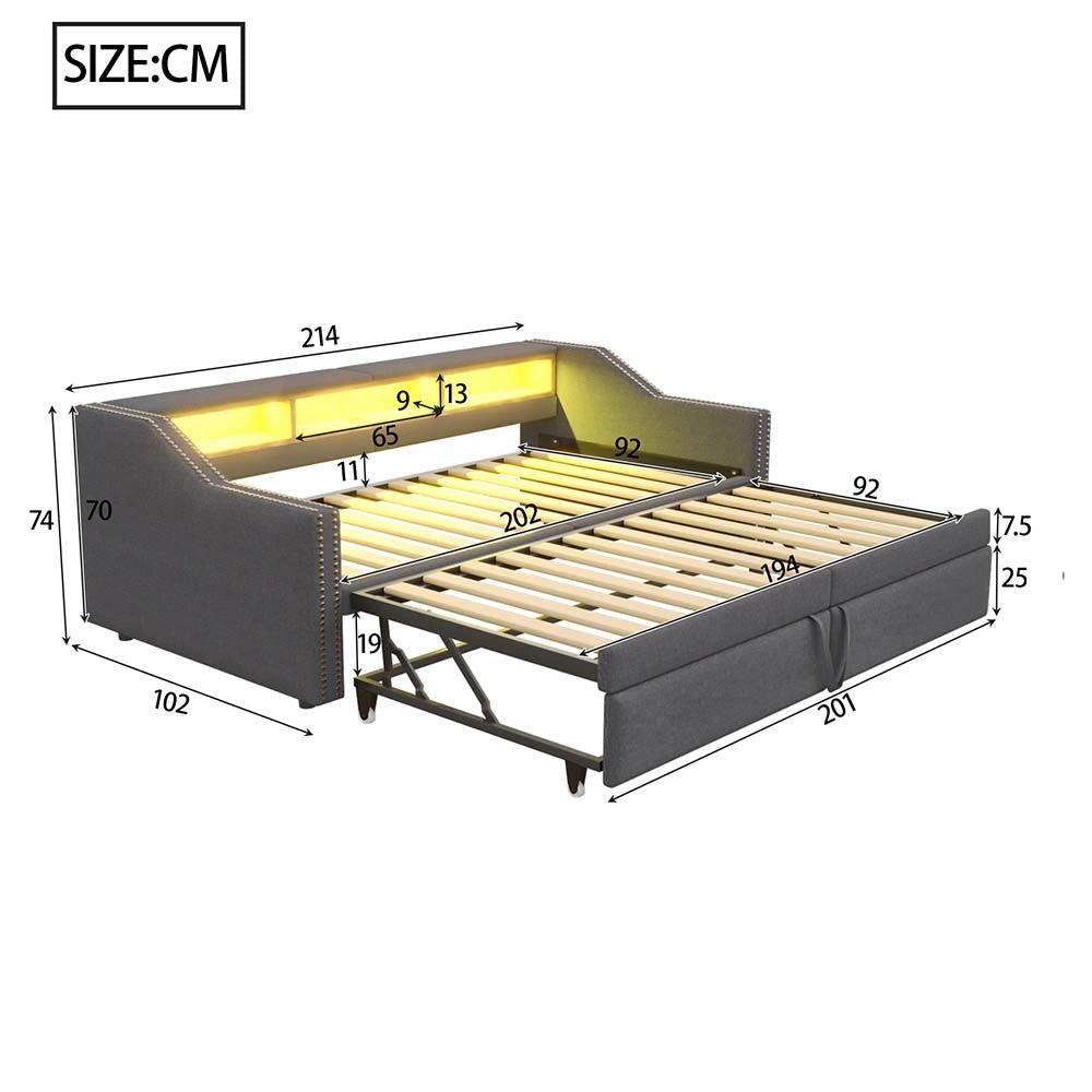 Divano letto - Xylo - 90x200 cm LED USB contenitore grigio scuro