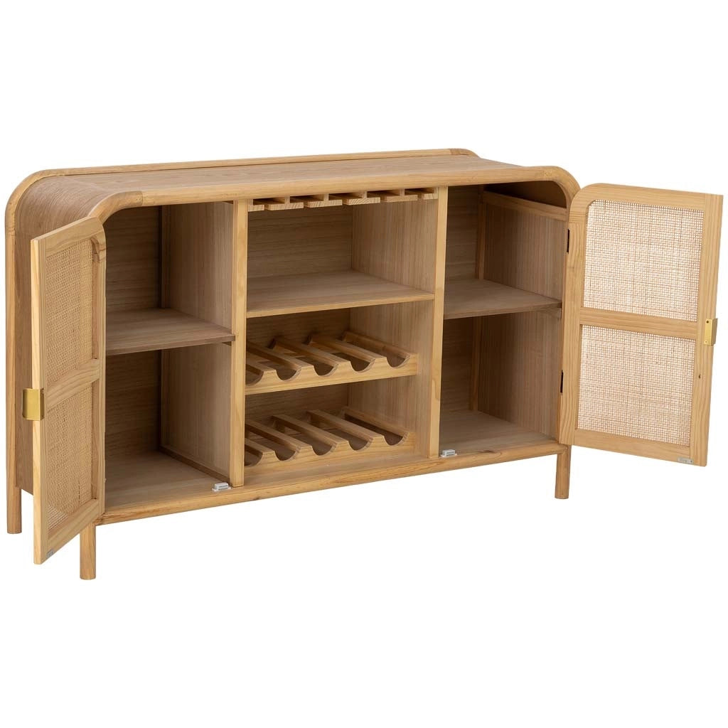 Credenza in legno e rattan marrone 130x39x80h cm