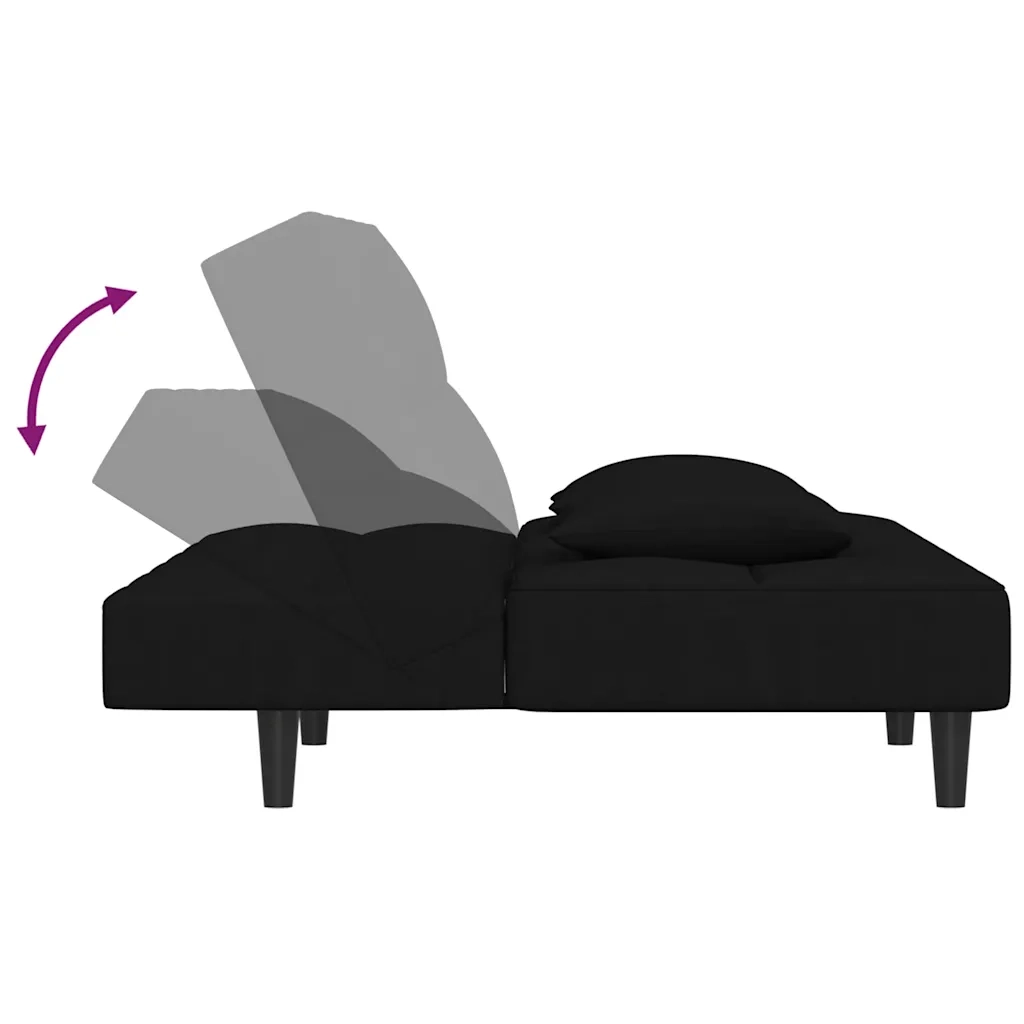 Divano Letto a 2 Posti con 2 Cuscini-Sofa Letto 2 Posti-Daybed Nero in Velluto 204020