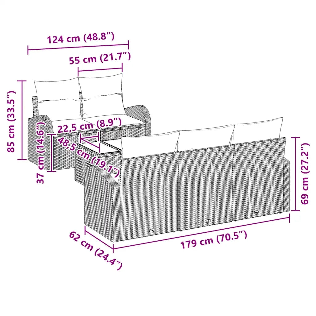 Set Divano da Giardino Marrone 55 x 55 x 37 cm polyrattan 3345918