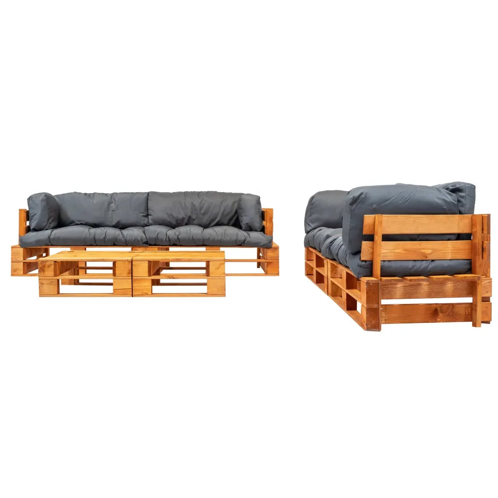 Set Divani da Giardino Pallet 6 pz con Cuscini Grigi in Legno 277471