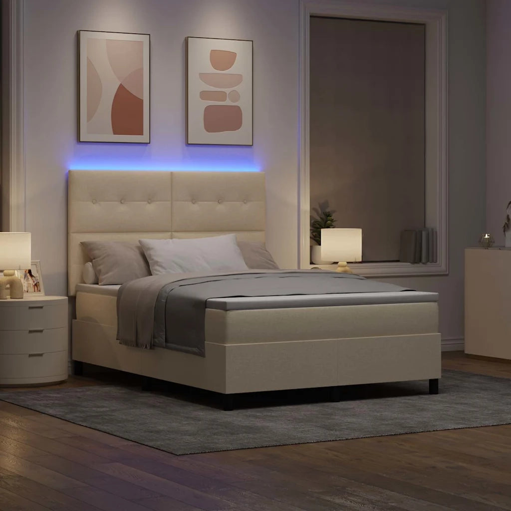 Letto a molle con materasso con led Crema 140 x 190 cm Tessuto