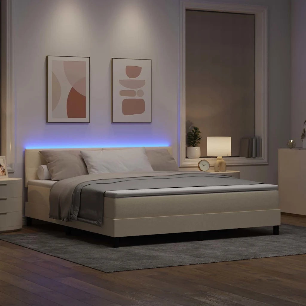 Letto a molle con materasso con led Crema 180 x 200 cm Tessuto