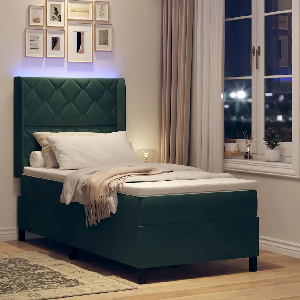 Letto a molle con strisce LED Verde Scuro 90 x 200 cm Velluto 3343907