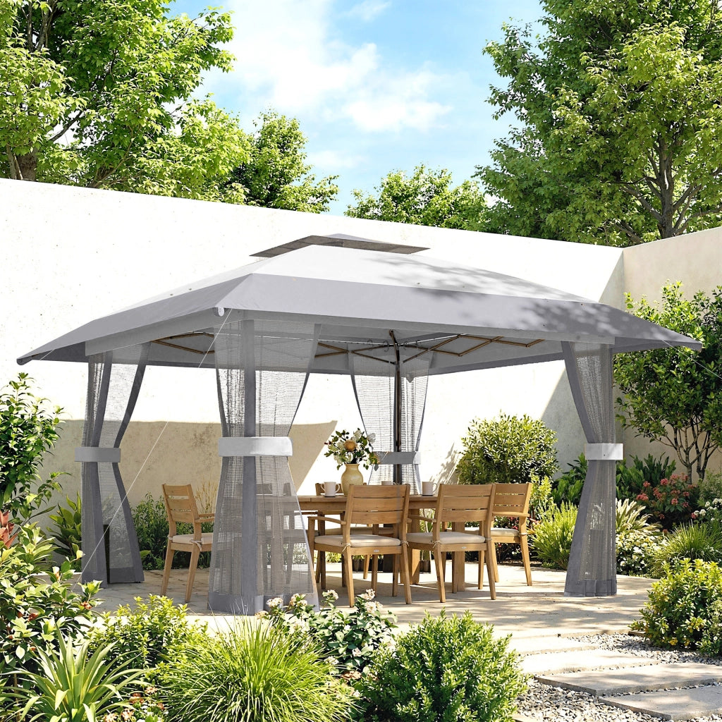 Tenda da Giardino Pieghevole 4x4 m Grigio ¨C Minimal ¨C Con Doppio Tetto e 4 Pareti a Rete