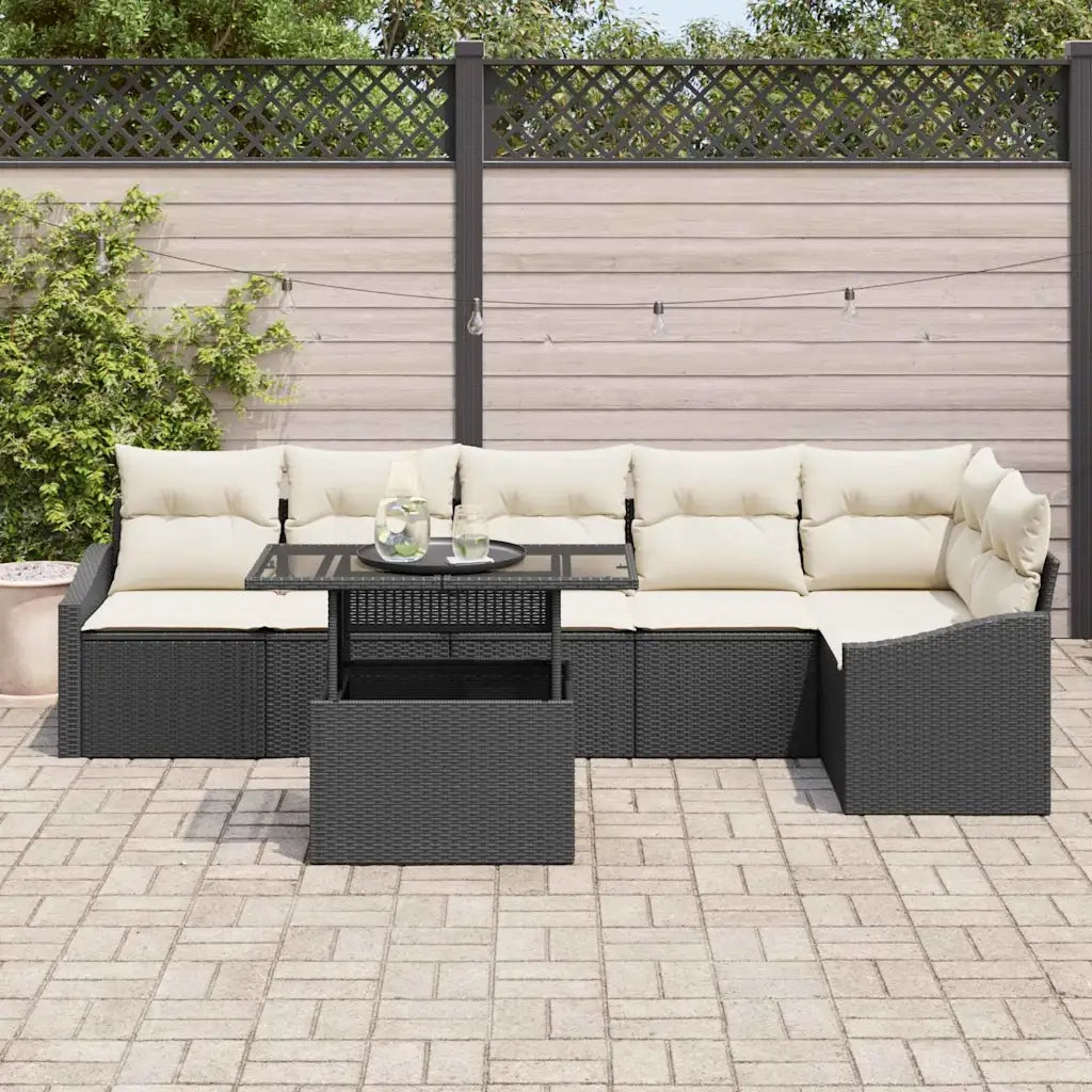 Set Divano da Giardino con cuscino 7 pcs Nero e crema 3349013