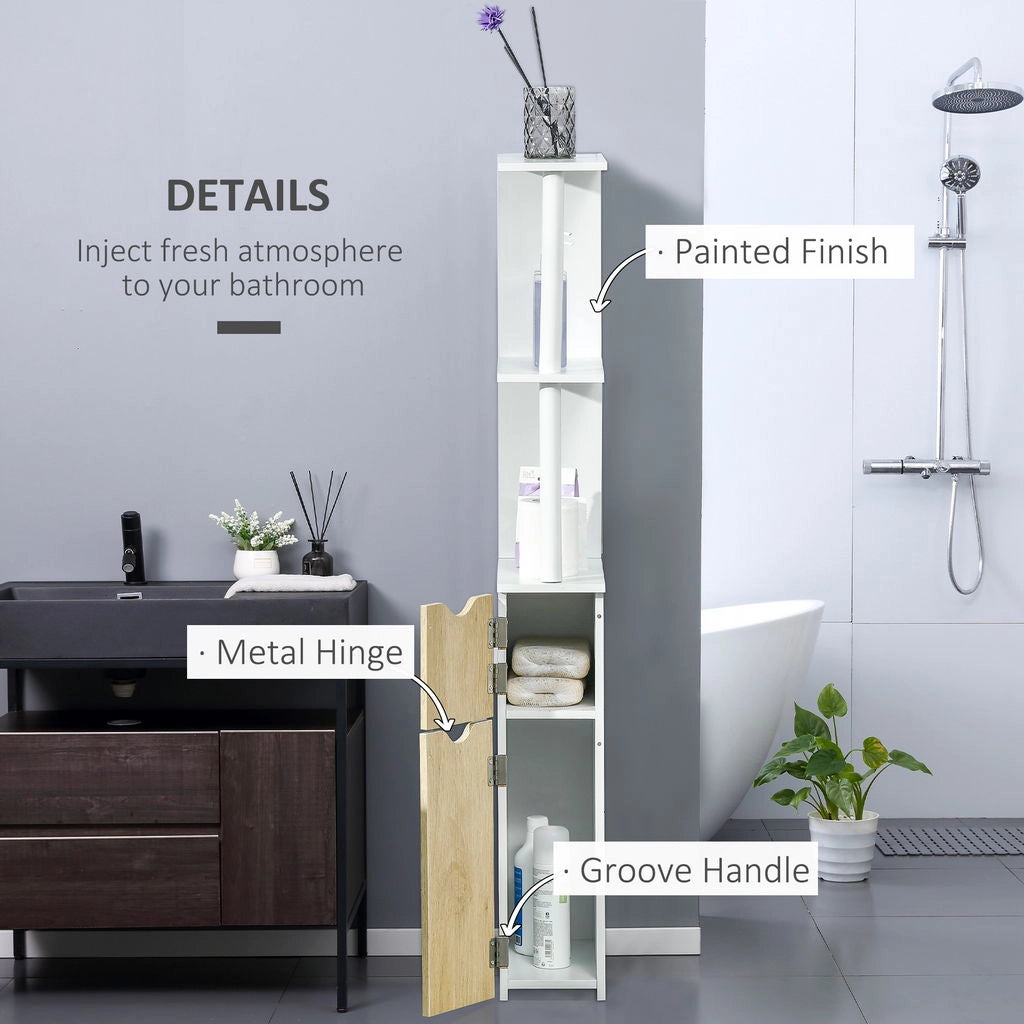 COLONNA DA BAGNO CON 2 RIPIANI E 2 ARMADIETTI 15.2X29.8X118CM BIANCO E LEGNO