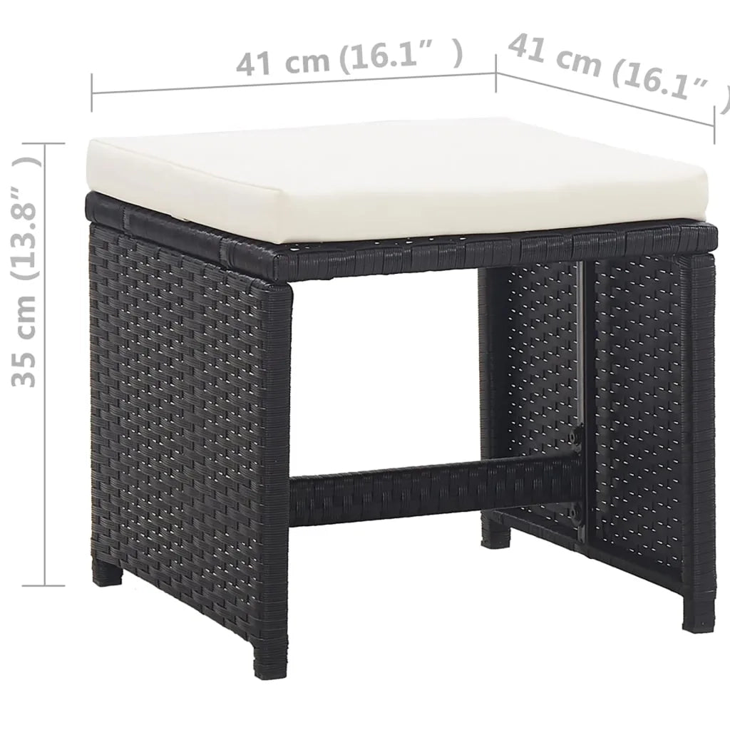 Set da Pranzo da Giardino 13 pz con Cuscini in Polyrattan Nero 42524