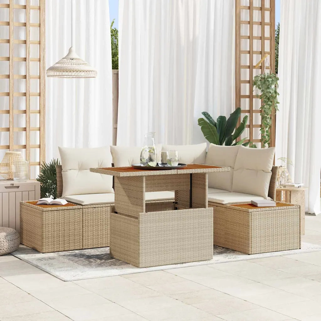 Set da Pranzo per Giardino con cuscino 5 pcs Beige e Crema