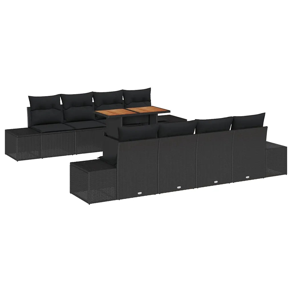 Set da Pranzo per Giardino con cuscino 9 pcs Nero e Marrone 3349939