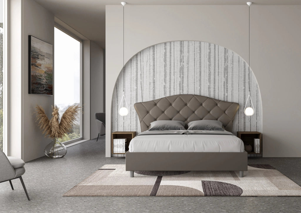BS COM Letto matrimoniale con rete imbottito 160x190 similpelle cappuccino