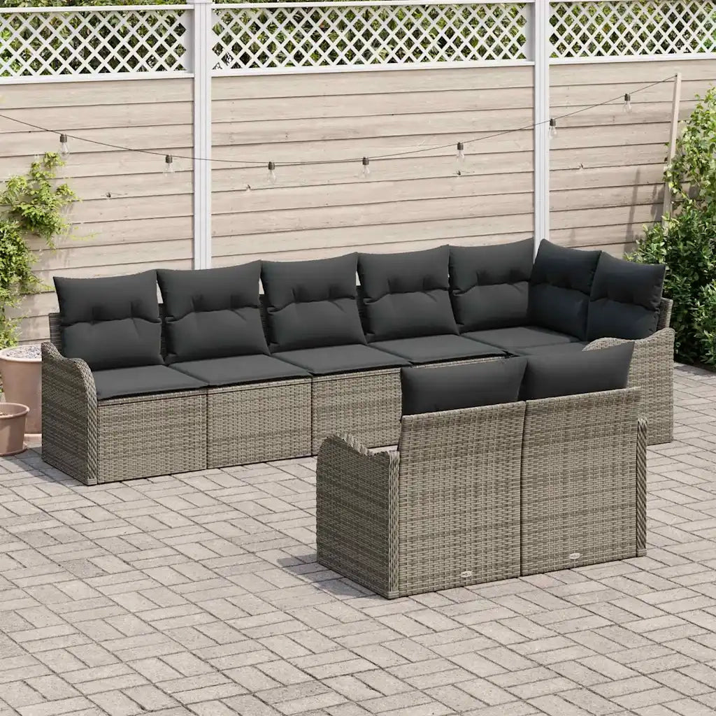 Set Divano da Giardino con cuscino 8 pcs Grigio Poly Rattan 3354418