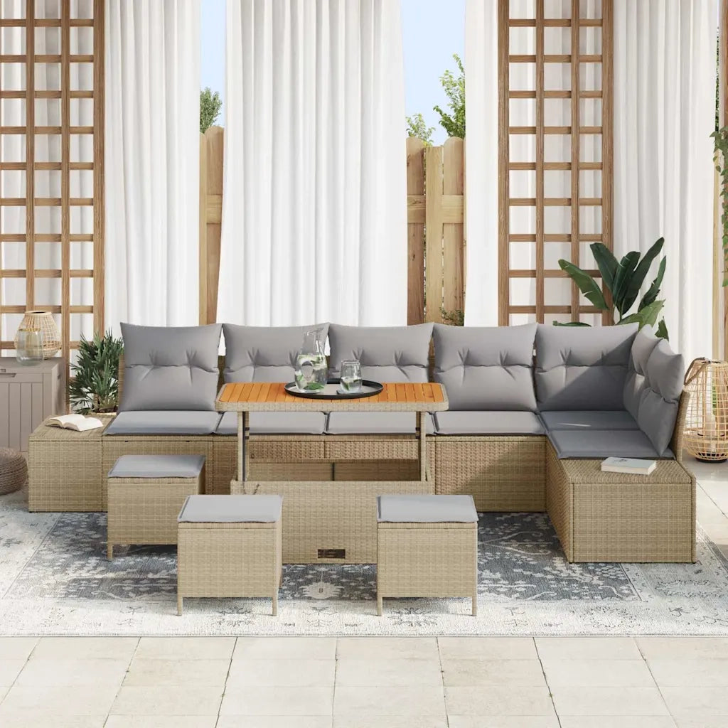 Set Divano da Giardino con cuscino 10 pcs Beige polyrattan 3362812