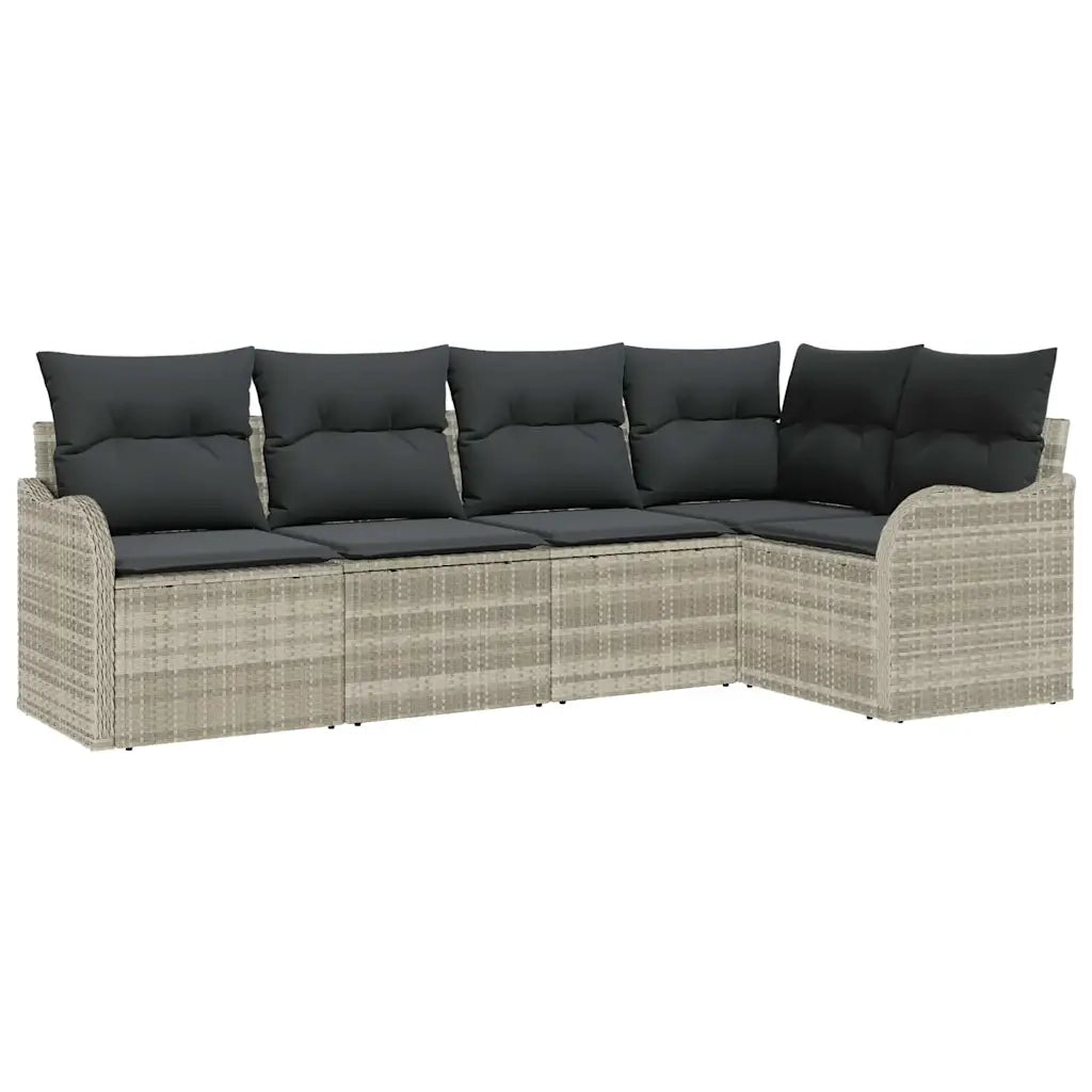 Set Divano da Giardino 5 pcs Grigio chiaro Poly Rattan