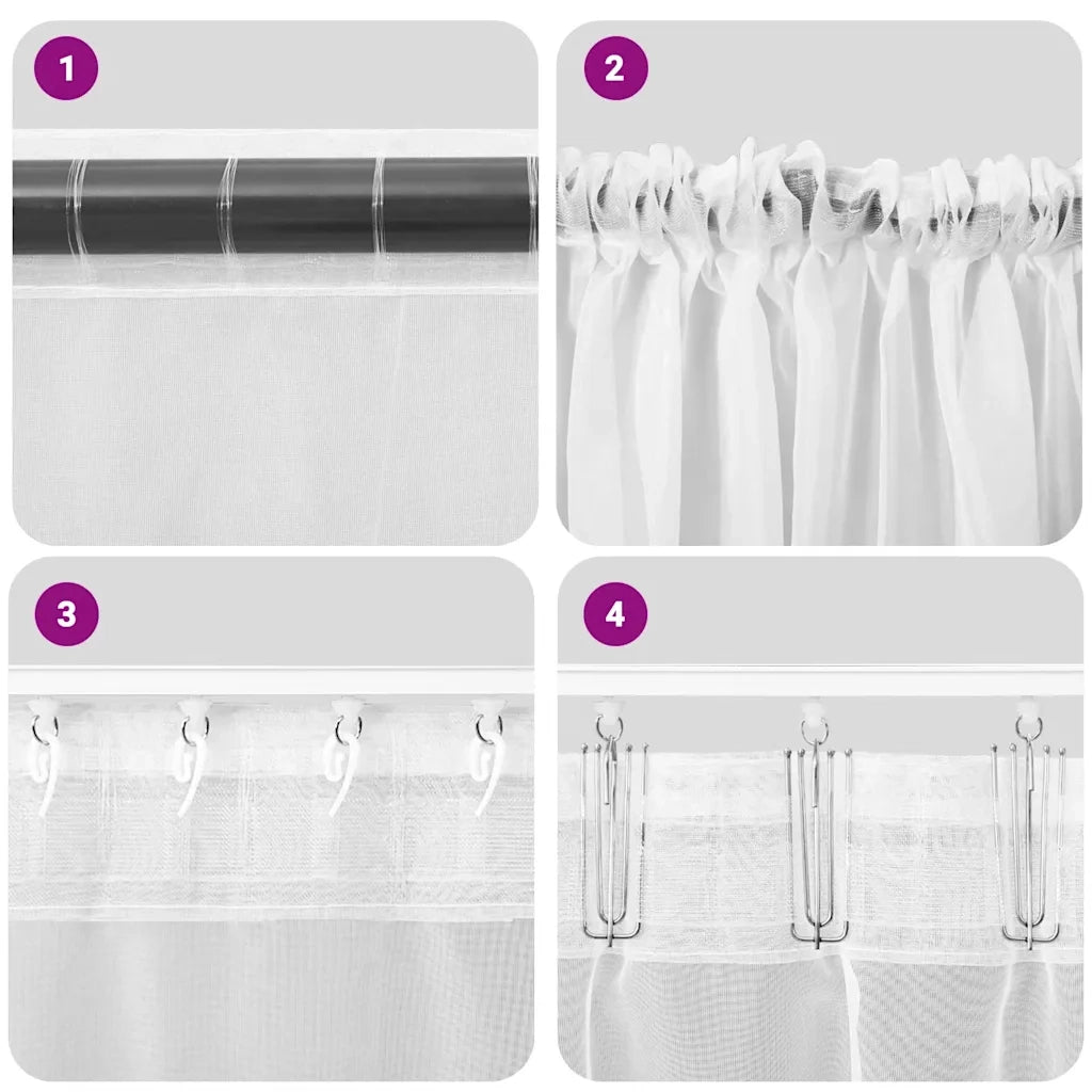 Tende in Voile con Tasche per Aste 2 pz Nero