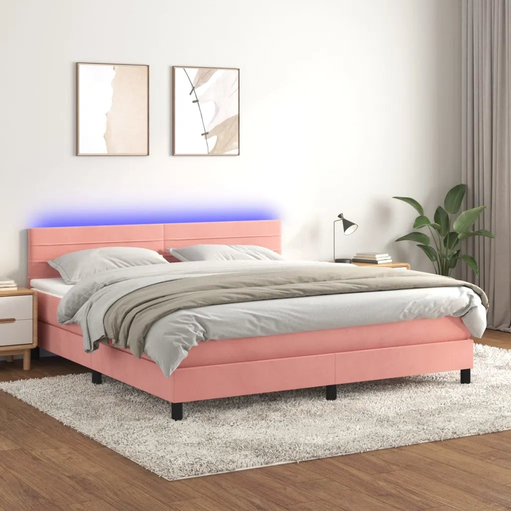Letto a Molle con Materasso e LED Rosa 160x200 cm in Velluto 3134476