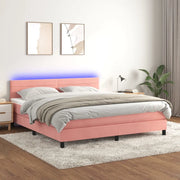 Letto a Molle con Materasso e LED Rosa 160x200 cm in Velluto 3134476