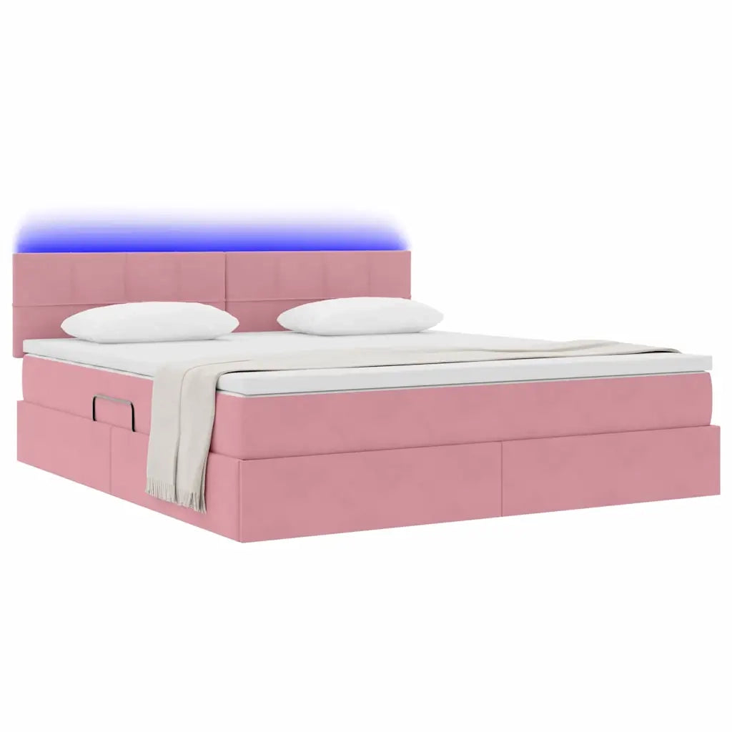 Letto con contenitore e LED con led Rosa 160 x 200 cm Velluto 3371408