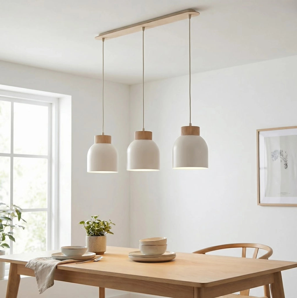 Lampada a sospensione VIGO bianca legno 3xE27 Emibig