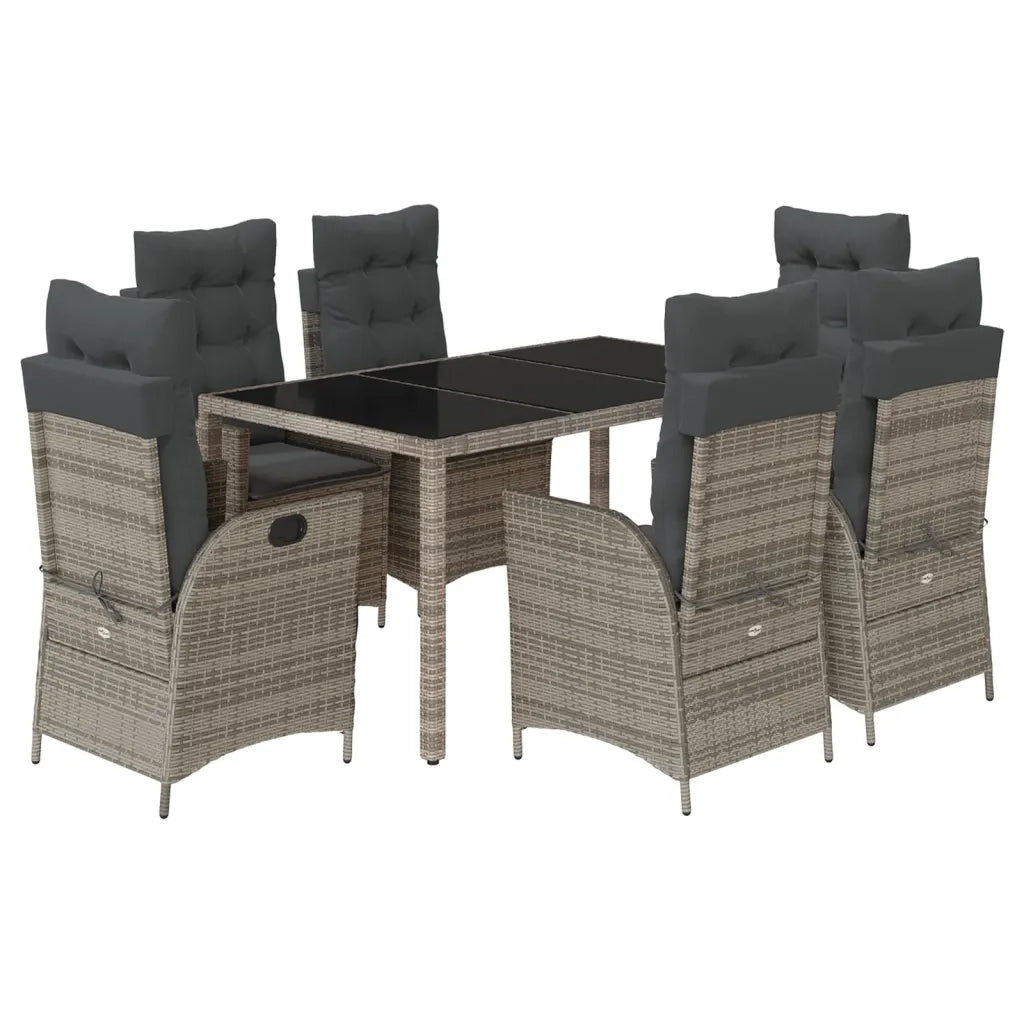Set da Pranzo da Giardino 7 pz con Cuscini in Polyrattan Grigio