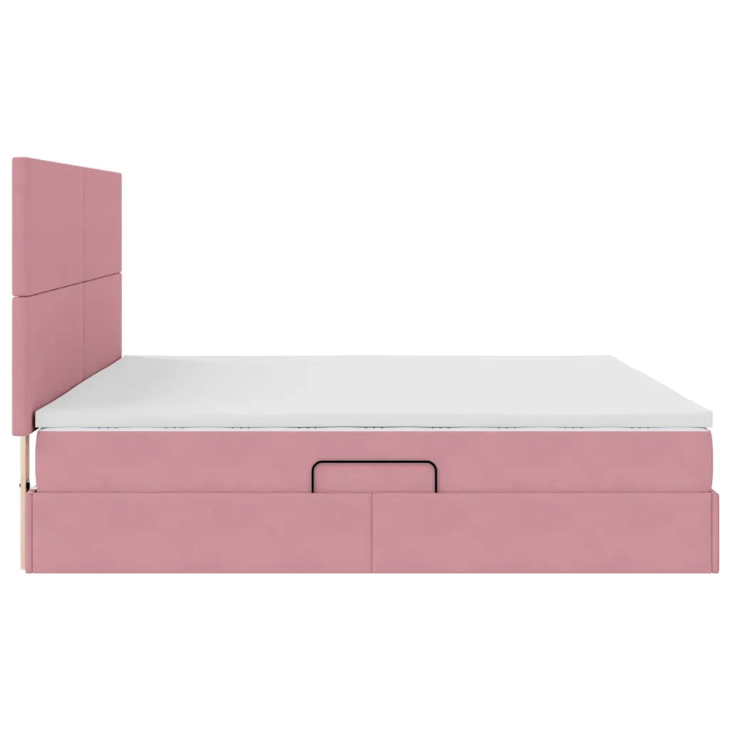 Letto con contenitore e materasso Rosa 200 x 200 cm Velluto 3371996