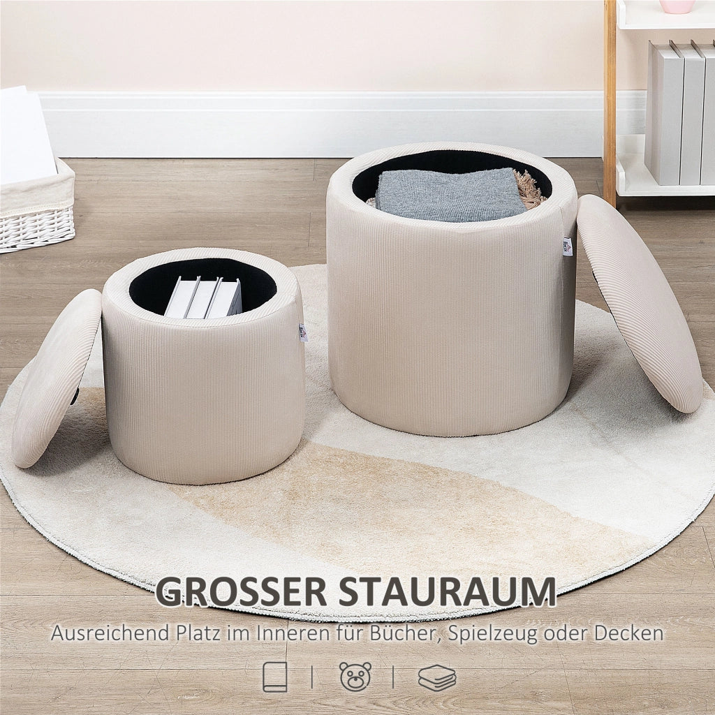 Pouf con Contenitore Set 2 Pezzi ¨C Xylo ¨C Velluto Crema 40x40x41cm