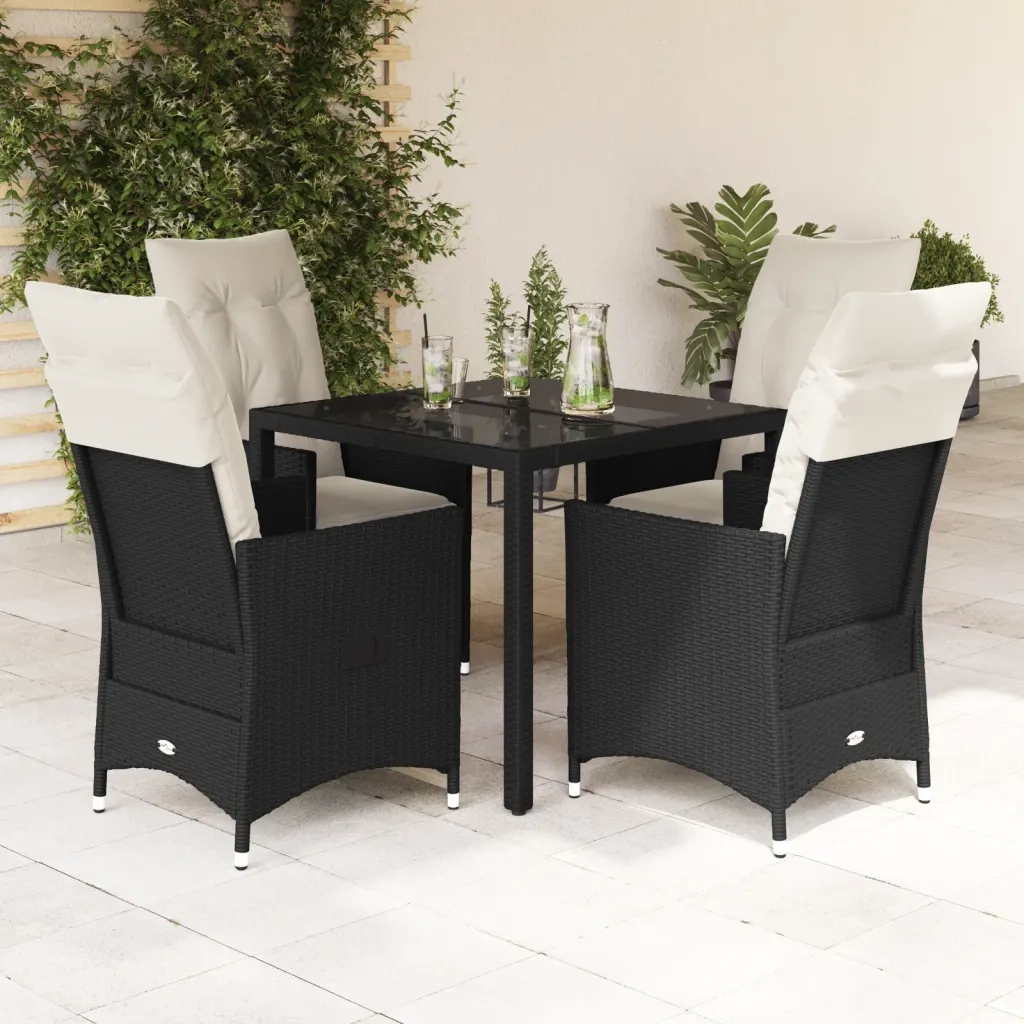 Set da Pranzo da Giardino 5 pz Nero con Cuscini in Polyrattan 3276693
