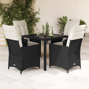 Set da Pranzo da Giardino 5 pz Nero con Cuscini in Polyrattan 3276693