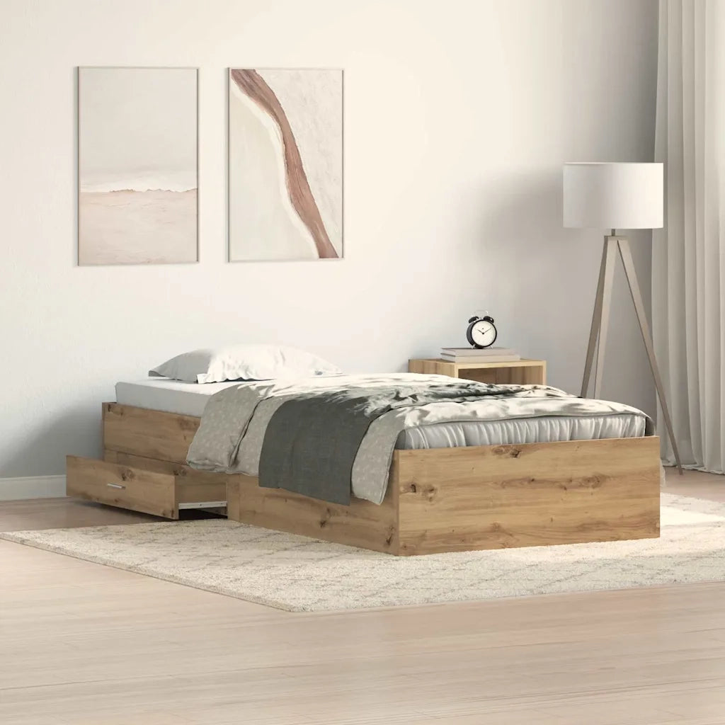 Letto singolo | Letto per adulti | Struttura del letto con cassetto Rovere artigianale 90 x 200 cm