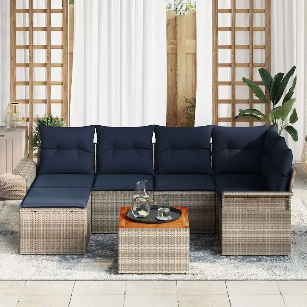 Set Divano da Giardino 7 pcs Grigio e Blu Navy polyrattan 3356022