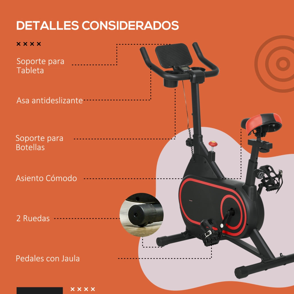 Bicicletta da camera con volano 4 kg ¨C Minimal ¨C Rosso e nero