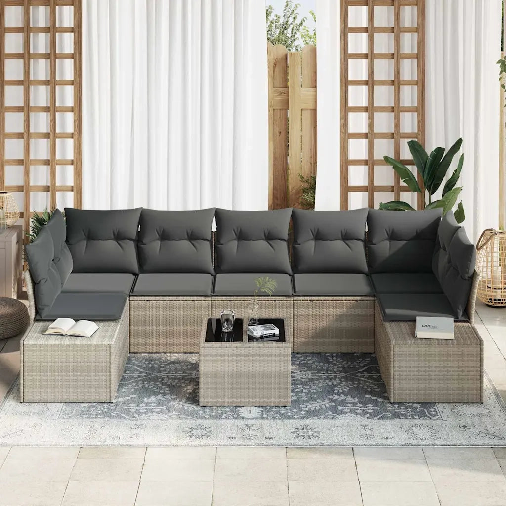 Set Divano da Giardino 8 pcs Grigio chiaro polyrattan 3346982