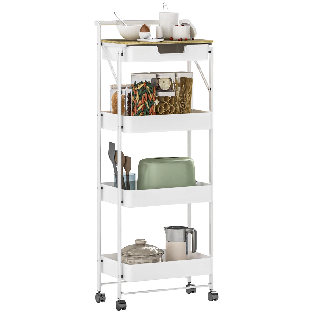 Carrello Multilivello con Cassetto e Ceste ¨C Minimal ¨C Bianco 40x30x70