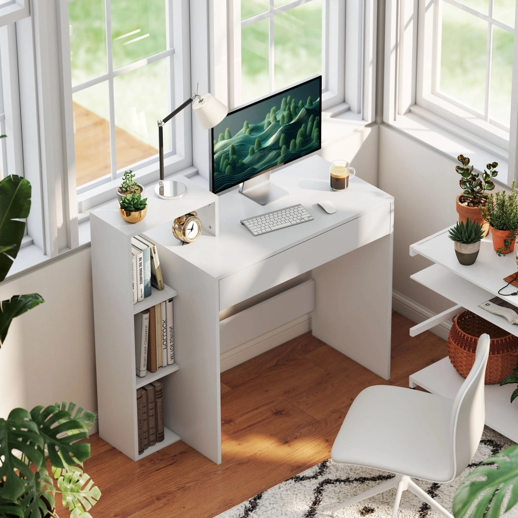 Scrivania PC Moderna con Cassetto e Ripiani Aperti ¨C Minimal ¨C 100x40x90 cm