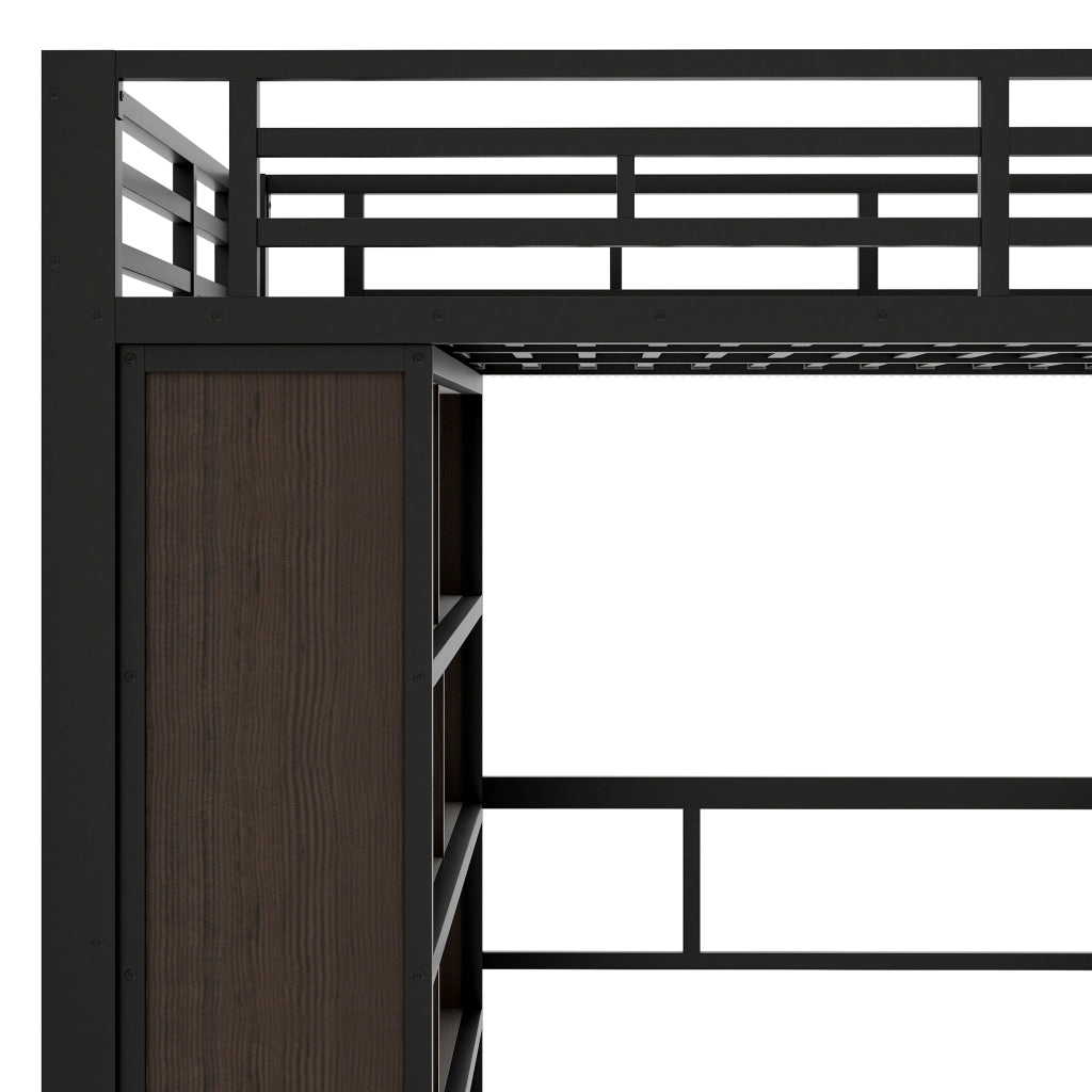 Letto a castello con scrivania - Zephmum - 140x200 cm - Nero - con LED e ripiani
