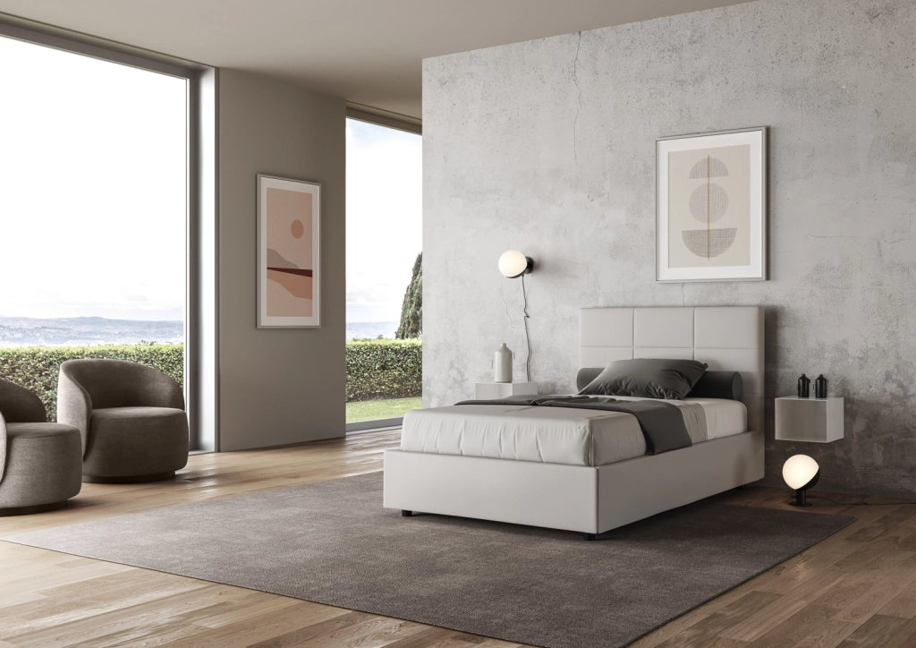 BS COM Letto una piazza e mezza con rete imbottito 120x210 similpelle bianco