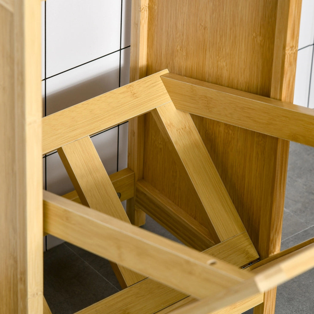 Mobiletto Bagno con Cesto Bucato 40x30x86,5 cm in MDF e Bambù Naturale