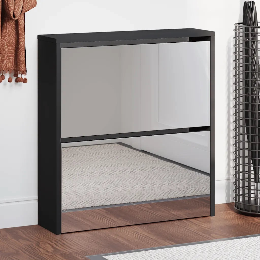 Scarpiera | Mobile per scarpe con Specchio a 2 Livelli Nera 63x17x67 cm