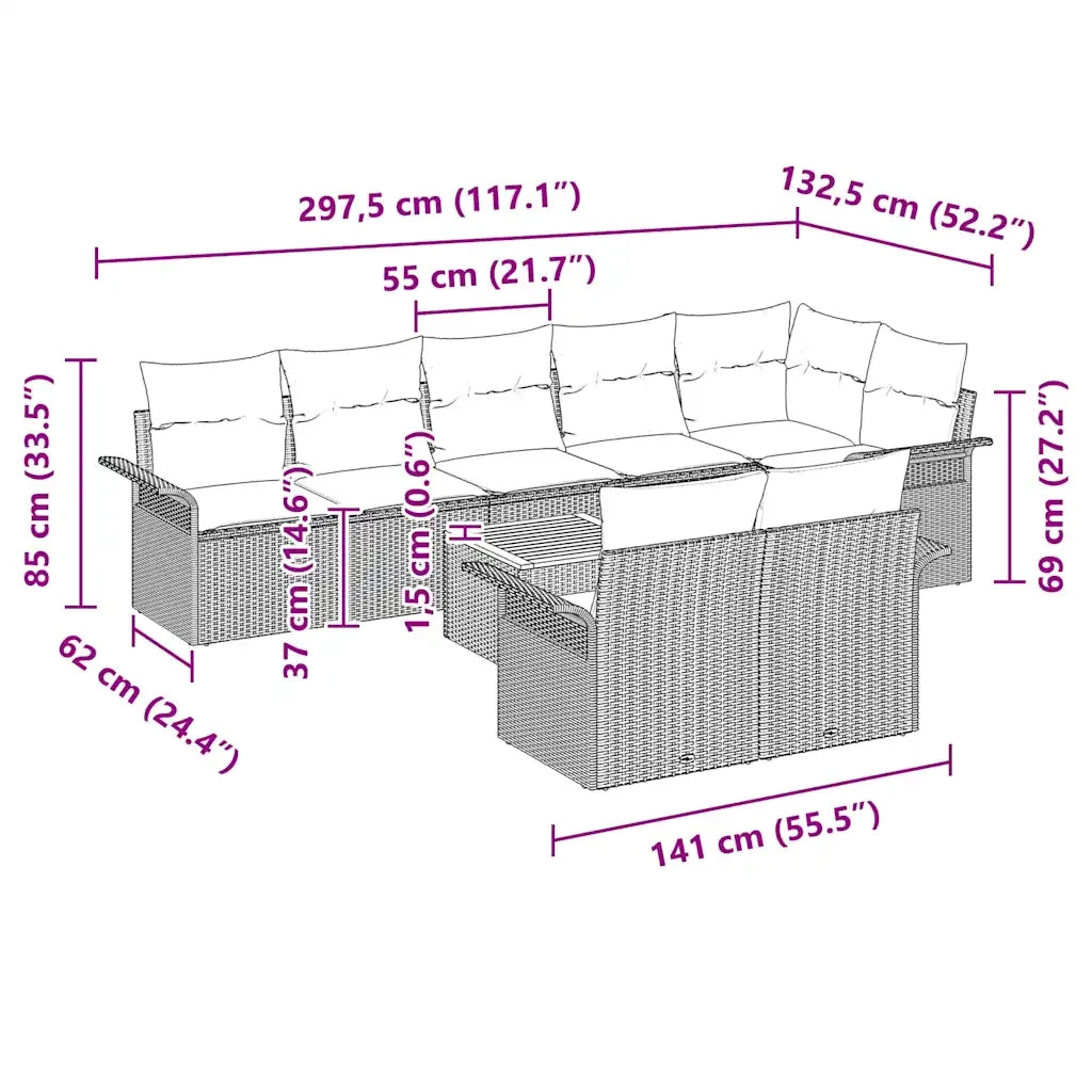 Set Divano da Giardino con cuscino 9 pcs Beige polyrattan 3347343