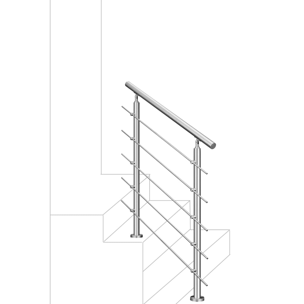 Balaustra Corrimano Ringhiera in acciaio inox 304 spazzolato 80x106cm per interni ed esterni 5 barre trasversali