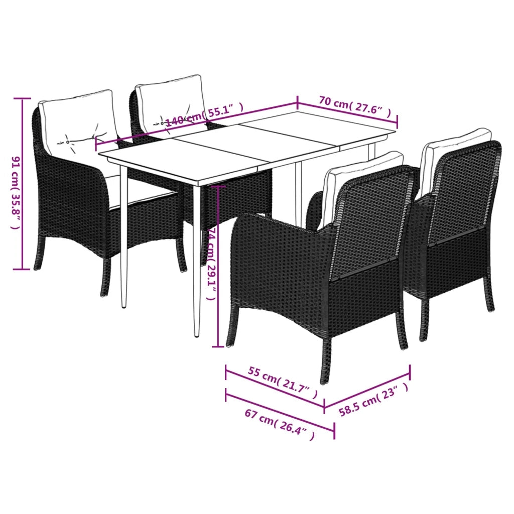 Set Pranzo da Giardino 5pz con Cuscini Grigio Chiaro Polyrattan 3211992