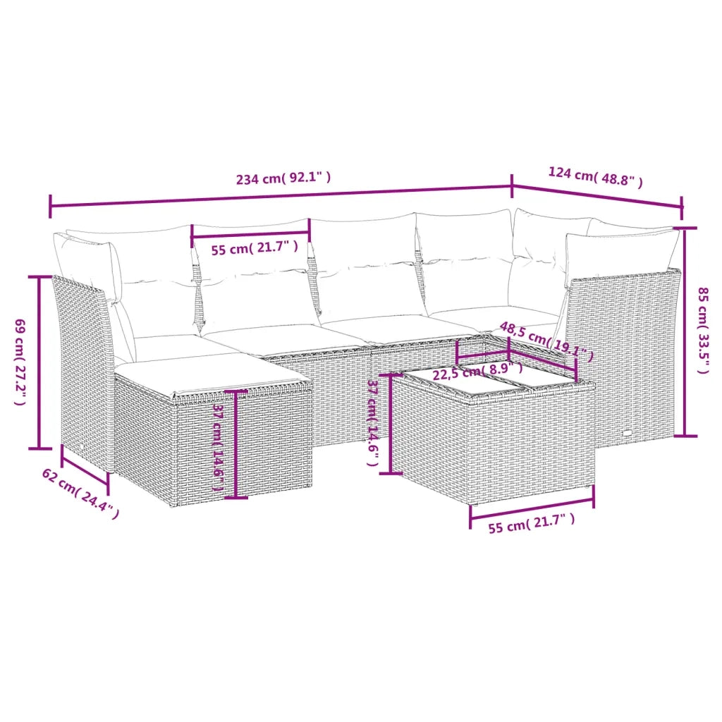 Set Divani da Giardino con Cuscini 7pz Nero Polyrattan 3263182