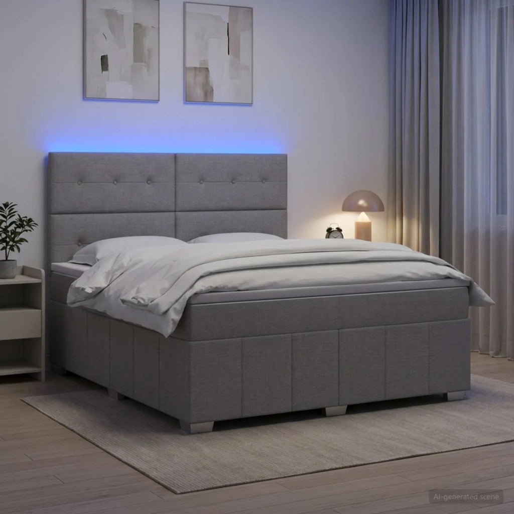 Letto Box Spring LED con Materasso Grigio Chiaro 180 x 200 cm 3455661