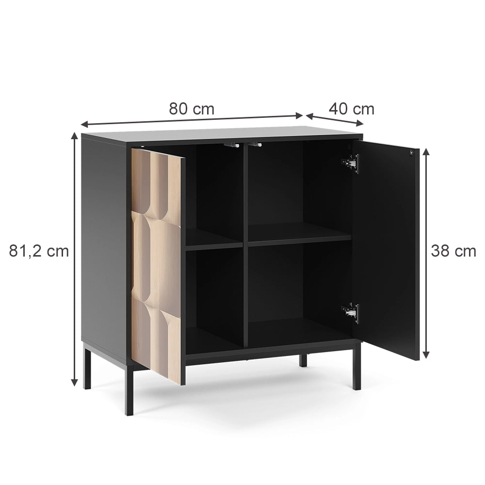 Vicco Credenza Nero/quercia 80 x 40 cm con 2 ante