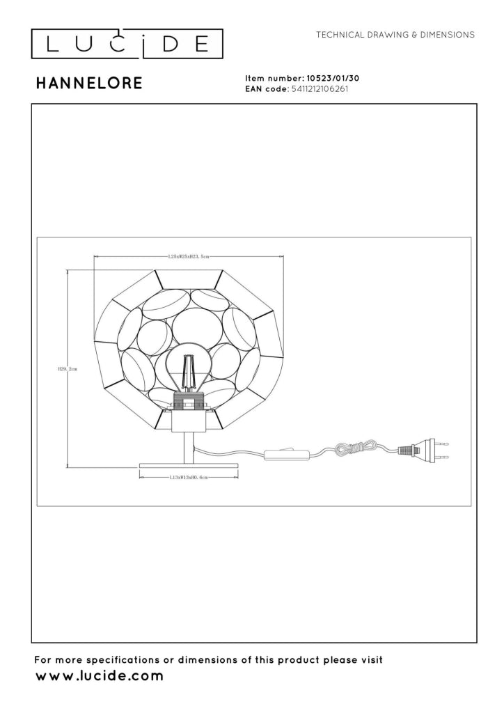 Lampada da tavolo art déco nera E27 Lucide Hannelore
