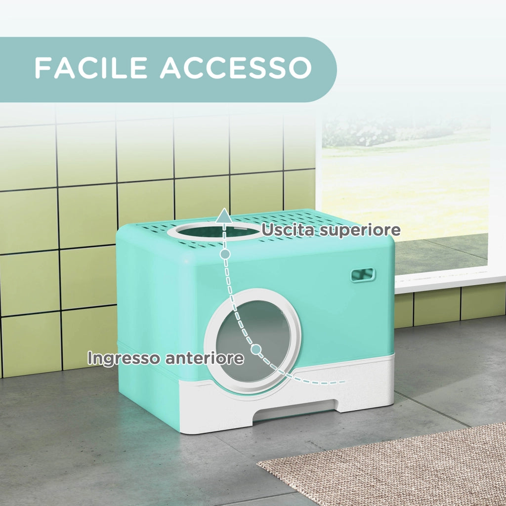 Lettiera per Gatti con Coperchio e Paletta 52x41x38.5 cm Verde